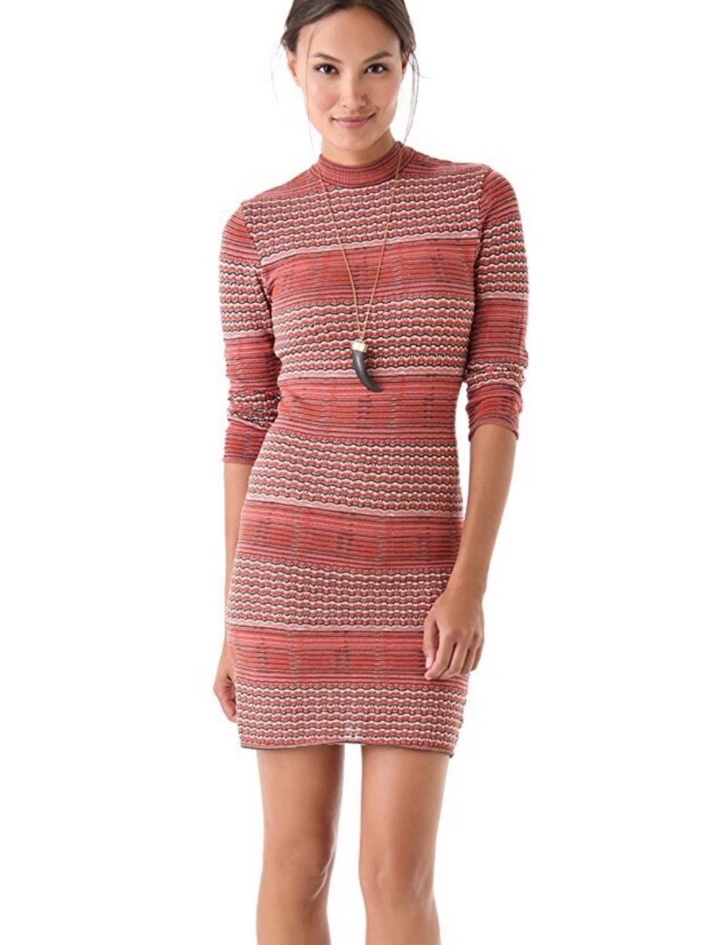 Free People Coral Striped Knit Mini Dress